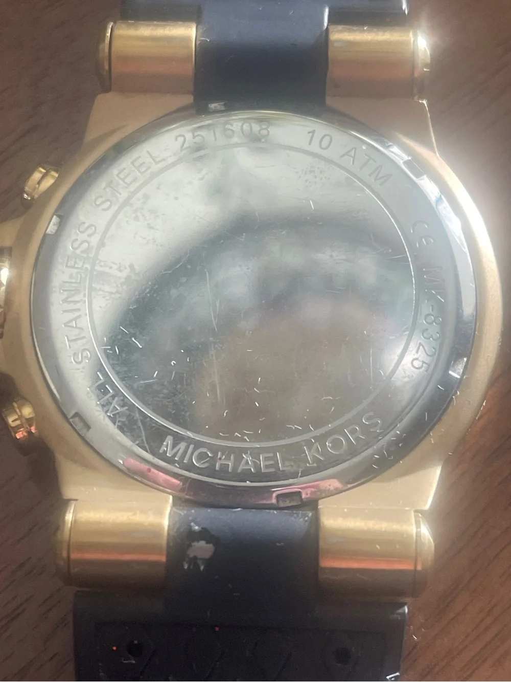 Michael Kors Gold-Tone Chronograph Watch with Black Dial and Black Strap